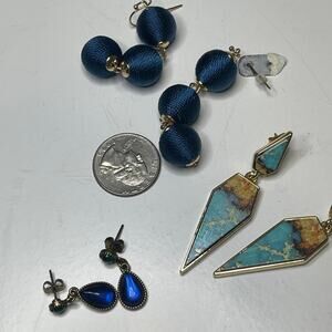 three pair dangle post earrings as shown gold tone shades of BLUE